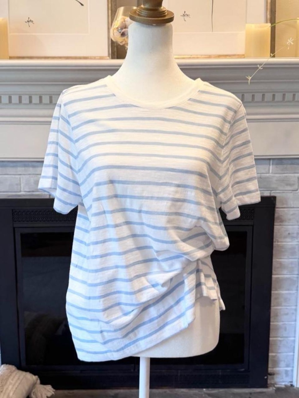 Sigrid Olsen NWT Blue & White Striped Cotton Tee Medium